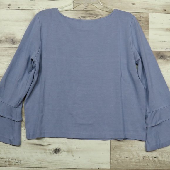 Ann Taylor* Women's Long Sleeve Boat Neck Flared Sleeves Size Large‎ Blue - Picture 2 of 8